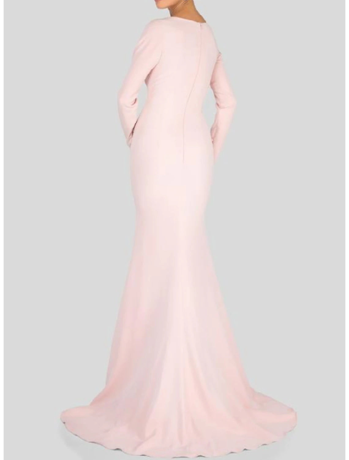 Sheath / Column Evening Gown Minimalist Dress Wedding Guest Formal Evening Sweep / Brush Train Long Sleeve V Neck Stretch Fabric with Sleek