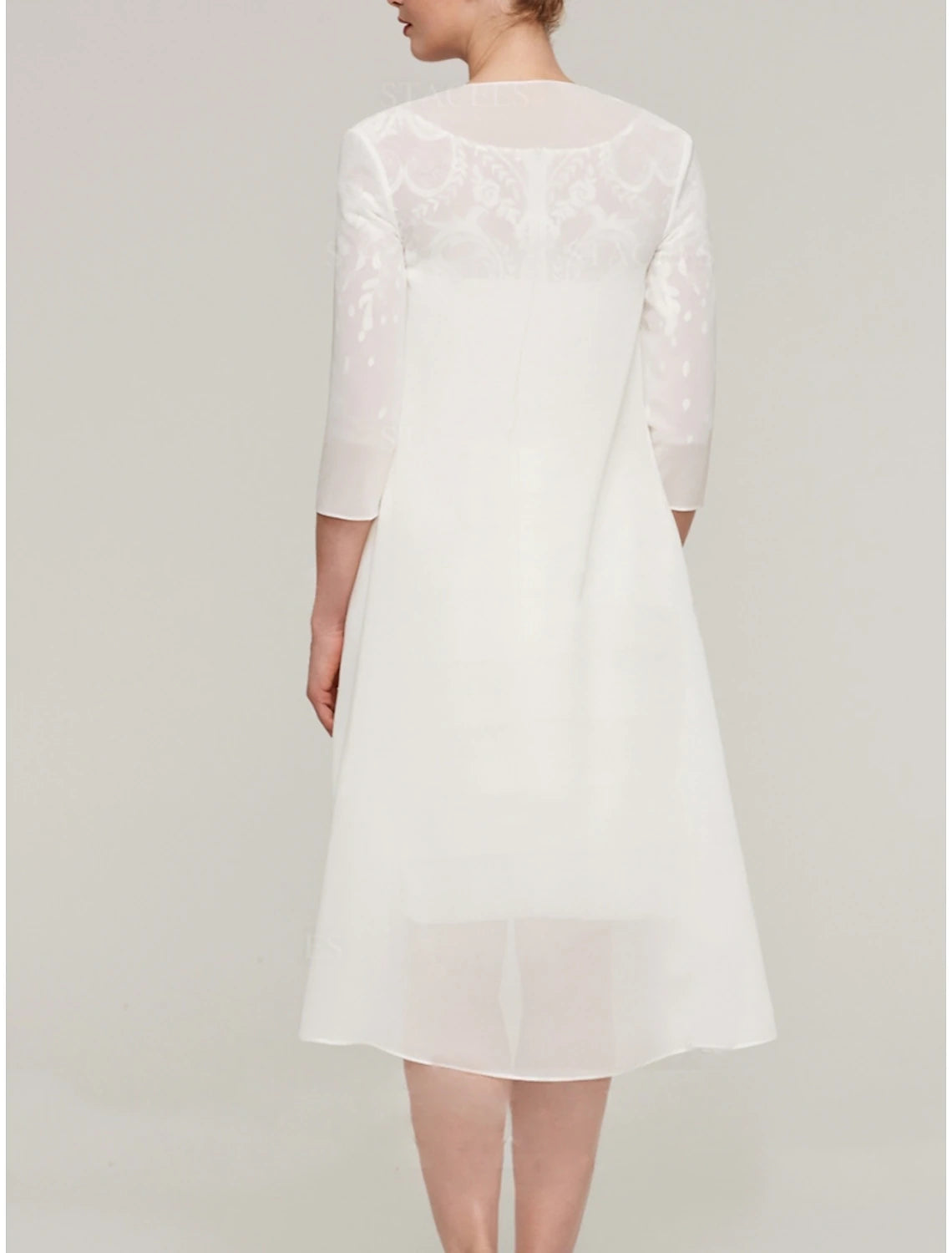 Sheath / Column Mother of the Bride Dress Wedding Guest Elegant Scoop Neck Knee Length Chiffon 3/4 Length Sleeve with Lace Tier