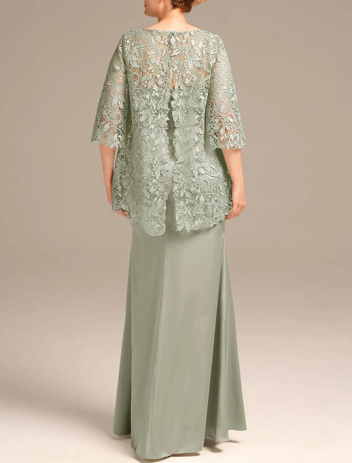 Buyishang Sheath Mother of the Bride Dress Wedding Guest Elegant Jewel Neck Floor Length Satin Lace Half Sleeve with Embroidery free custom size