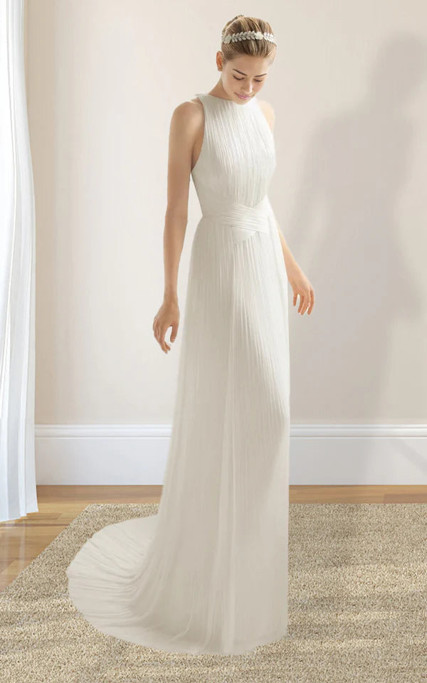 Buyishang Sheath Halter Chiffon Plaited Dress With Special Back Design