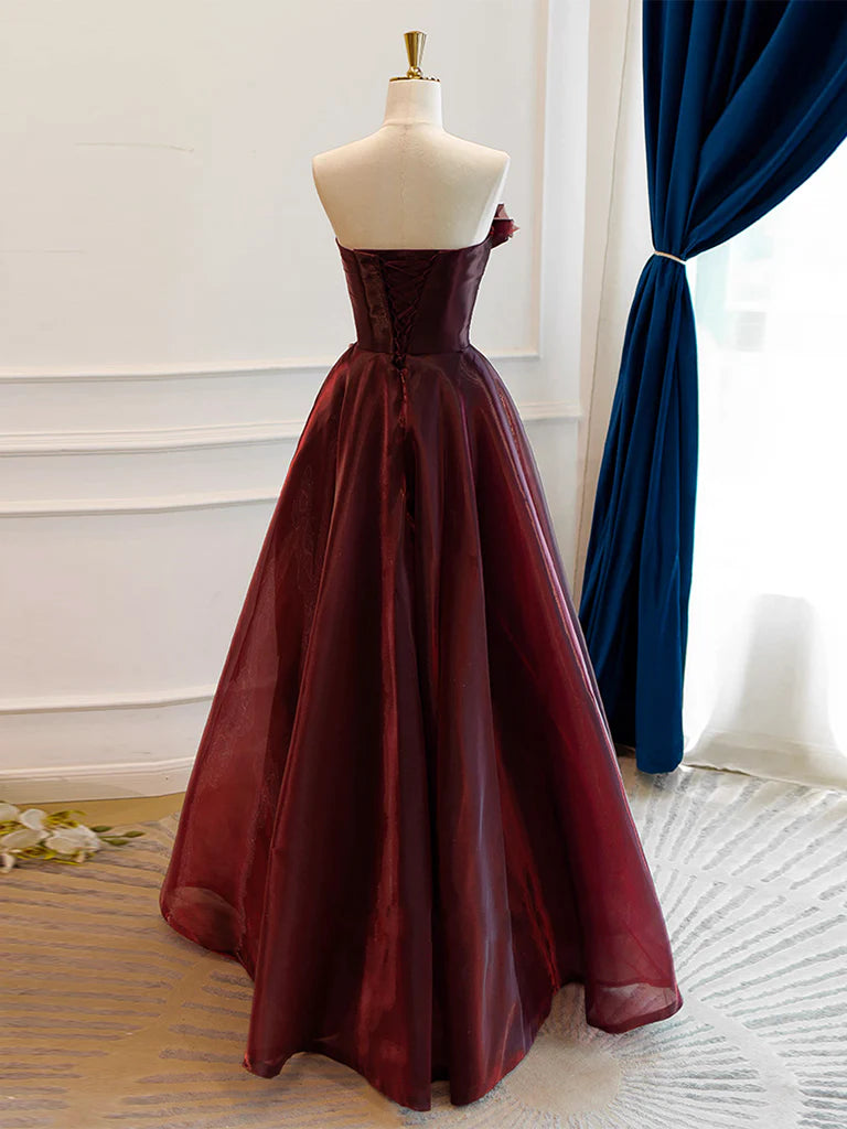 Buyishang A-Line Burgundy Organza Burgundy Long Prom Dress Burgundy Long Evening Dress
