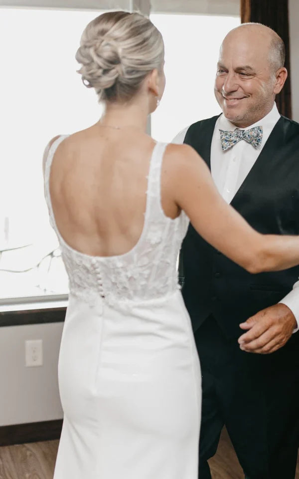 Buyishang Simple White Sheath Modern Upper Body Applique Sweep Train Wedding Dresses