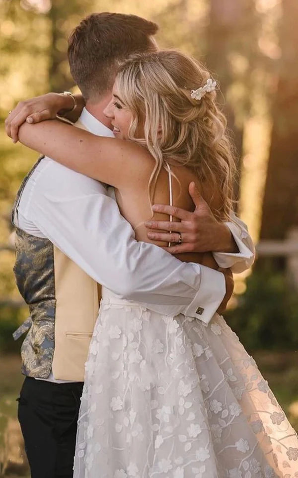 Buyishang Spaghetti Straps A-Line Satin Elegant Wedding Dress Sleeveless With Court Train