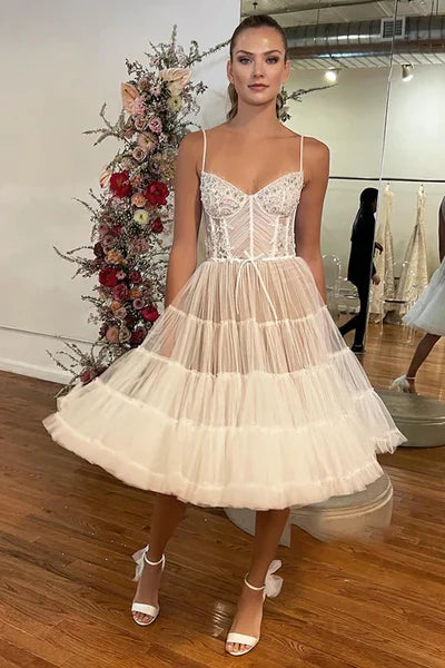 Buyishang Spaghetti Straps Beads A-line Bohemian Wedding Dress