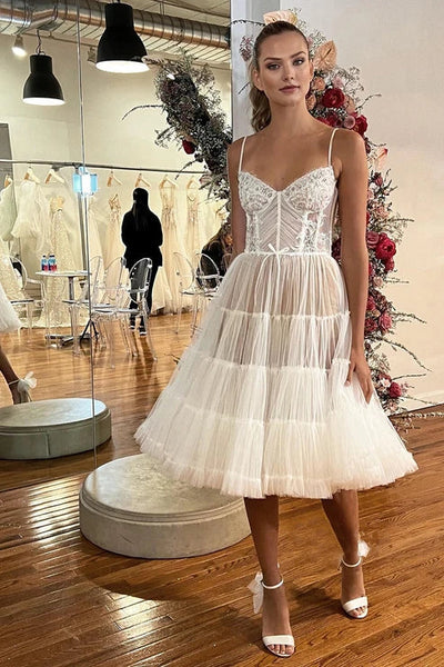 Buyishang Spaghetti Straps Beads A-line Bohemian Wedding Dress