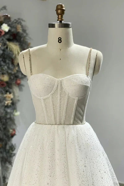 Buyishang Spaghetti Straps Sparkly Bohemian Wedding Dress