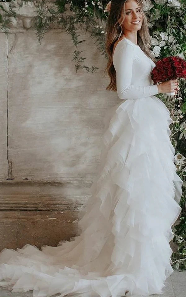 Buyishang Spandex and Organza Low-V Back Wedding Dress with Court Train