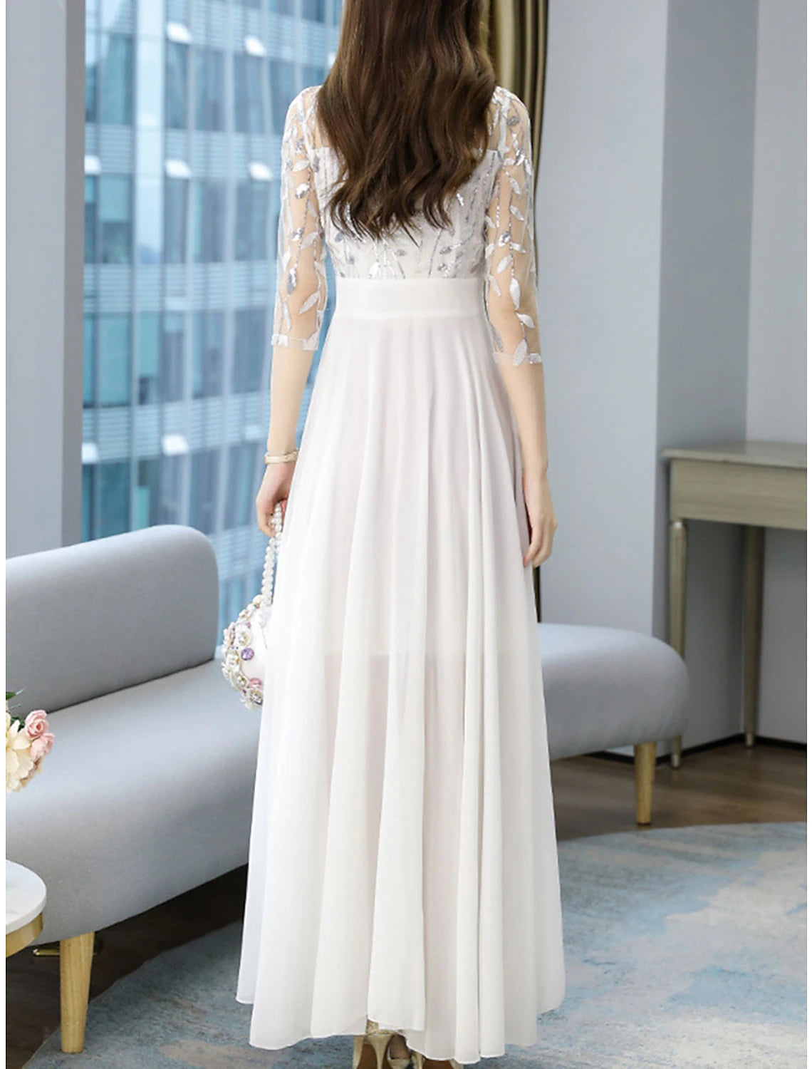 Women's Prom Dress Party Dress Sheath Dress Long Dress Maxi Dress White Yellow Red Half Sleeve Color Block Ruched Summer Spring Fall Crew Neck Fashion Birthday Evening Party Wedding Guest Slim