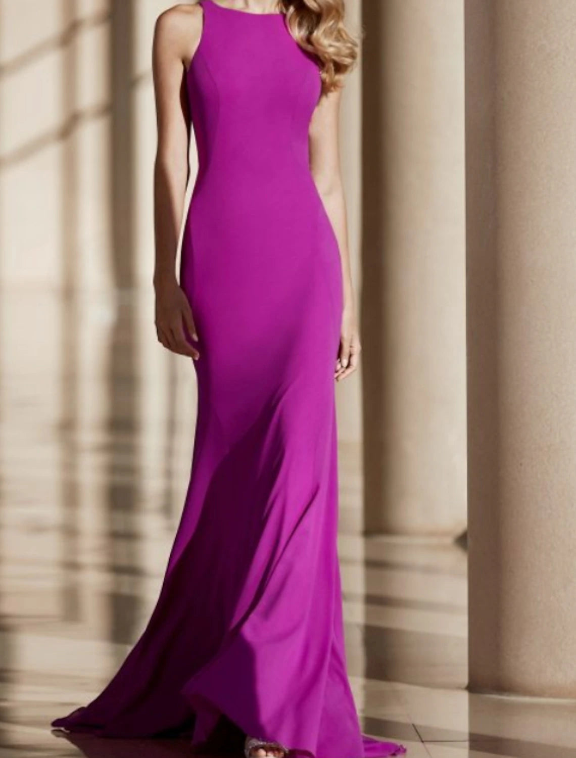 A-Line Mother of the Bride Dress Elegant Jewel Neck Floor Length Spandex Sleeveless with Ruching