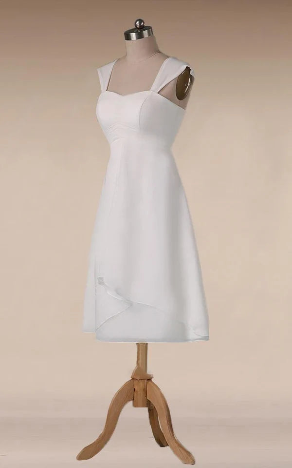 Buyishang Straps Empire Waist Sheath Tea-Length Chiffon Wedding Dress