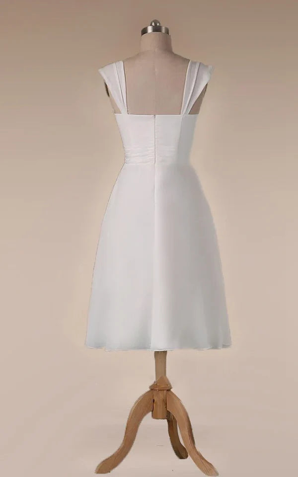 Buyishang Straps Empire Waist Sheath Tea-Length Chiffon Wedding Dress