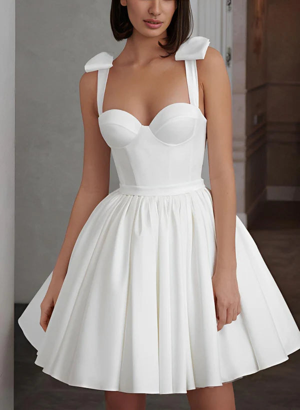 Buyishang Sweet A-Line Sweetheart Sleeveless Short Satin Wedding Dresses