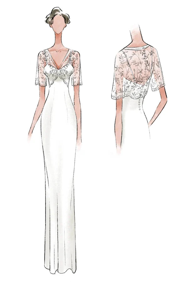 Buyishang Sweetheart A-line Chiffon Dress With Half-sleeved Illusion Bodice