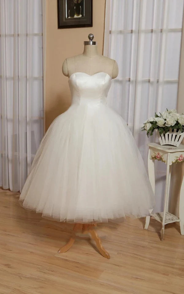 Buyishang Sweetheart Empire Tea-Length Tulle Wedding Dress With Lace-Up Back