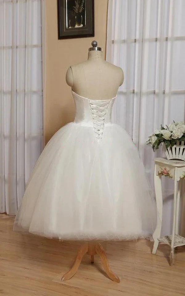 Buyishang Sweetheart Empire Tea-Length Tulle Wedding Dress With Lace-Up Back
