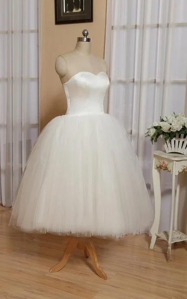 Buyishang Sweetheart Empire Tea-Length Tulle Wedding Dress With Lace-Up Back