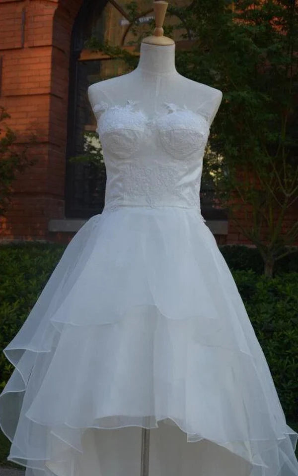 Buyishang Sweetheart Lace-Up Back High-Low Chiffon Wedding Dress With Ruffles And Tiers