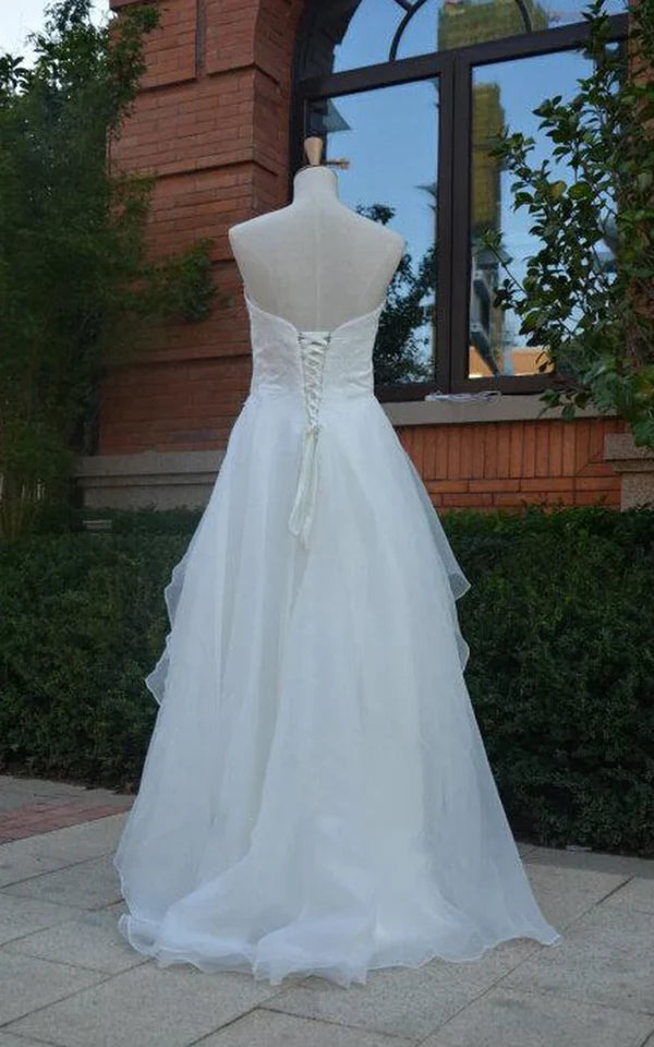 Buyishang Sweetheart Lace-Up Back High-Low Chiffon Wedding Dress With Ruffles And Tiers