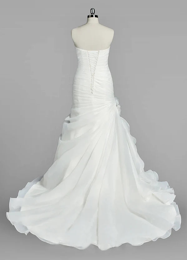 Buyishang Sweetheart Mermaid Organza Wedding Dress With Ruching and Ruffles
