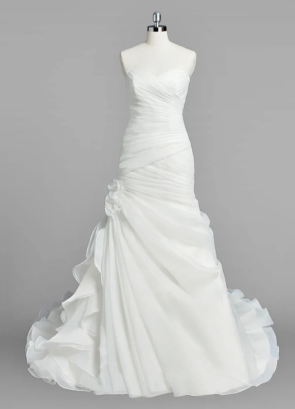 Buyishang Sweetheart Mermaid Organza Wedding Dress With Ruching and Ruffles