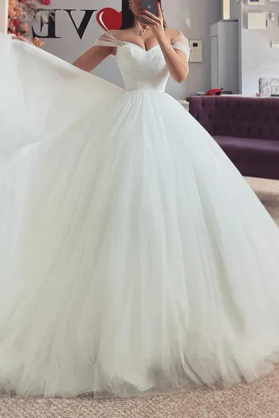 Buyishang Sweetheart Off-Shoulder Tulle A-Line Lace Applique Illusion Empire Wedding Dress
