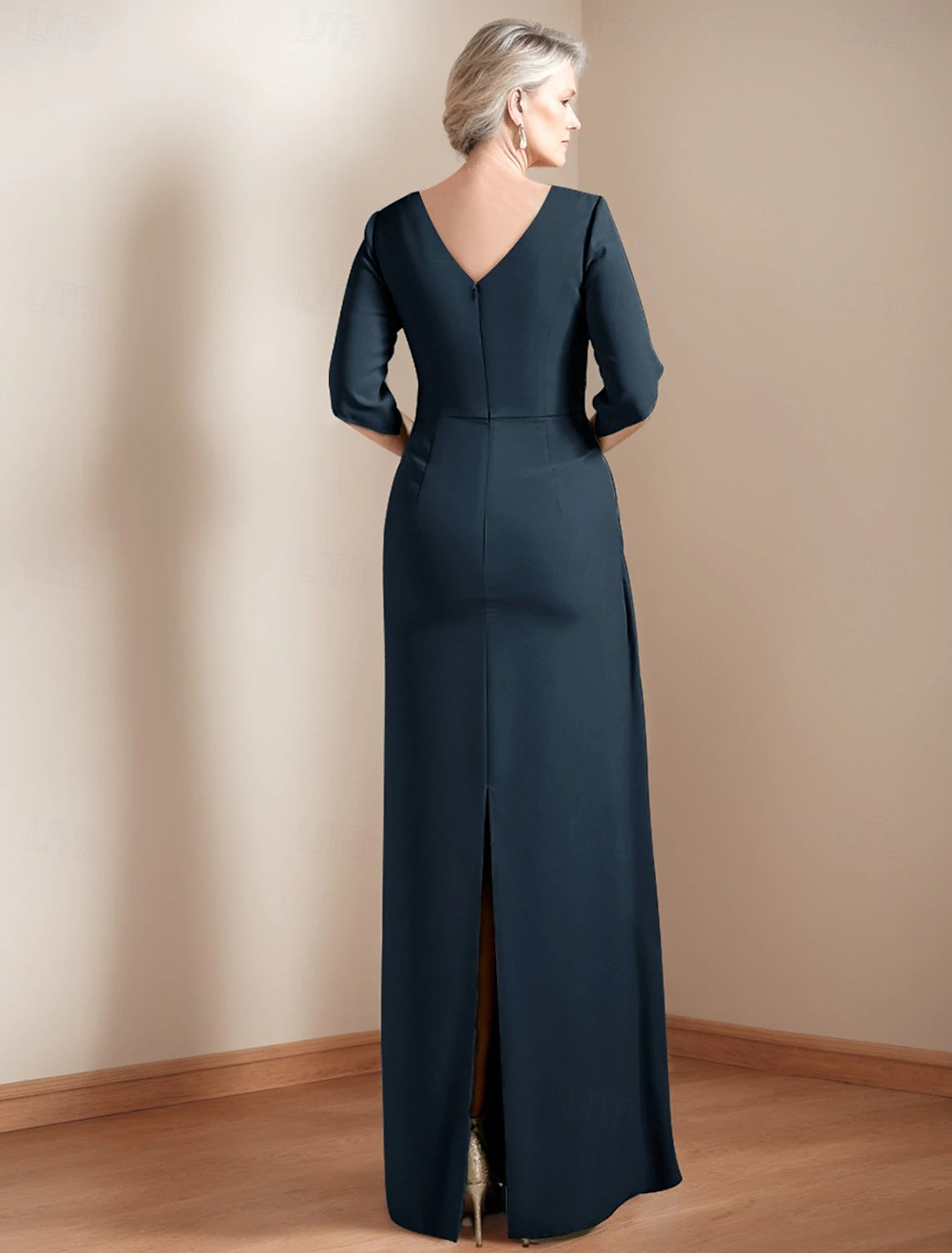 Buyishang Sheath / Column Dress Mother of the Bride Dress Elegant Jewel Neck Ankle Length Satin Half Sleeve with Ruched Solid Color free custom size