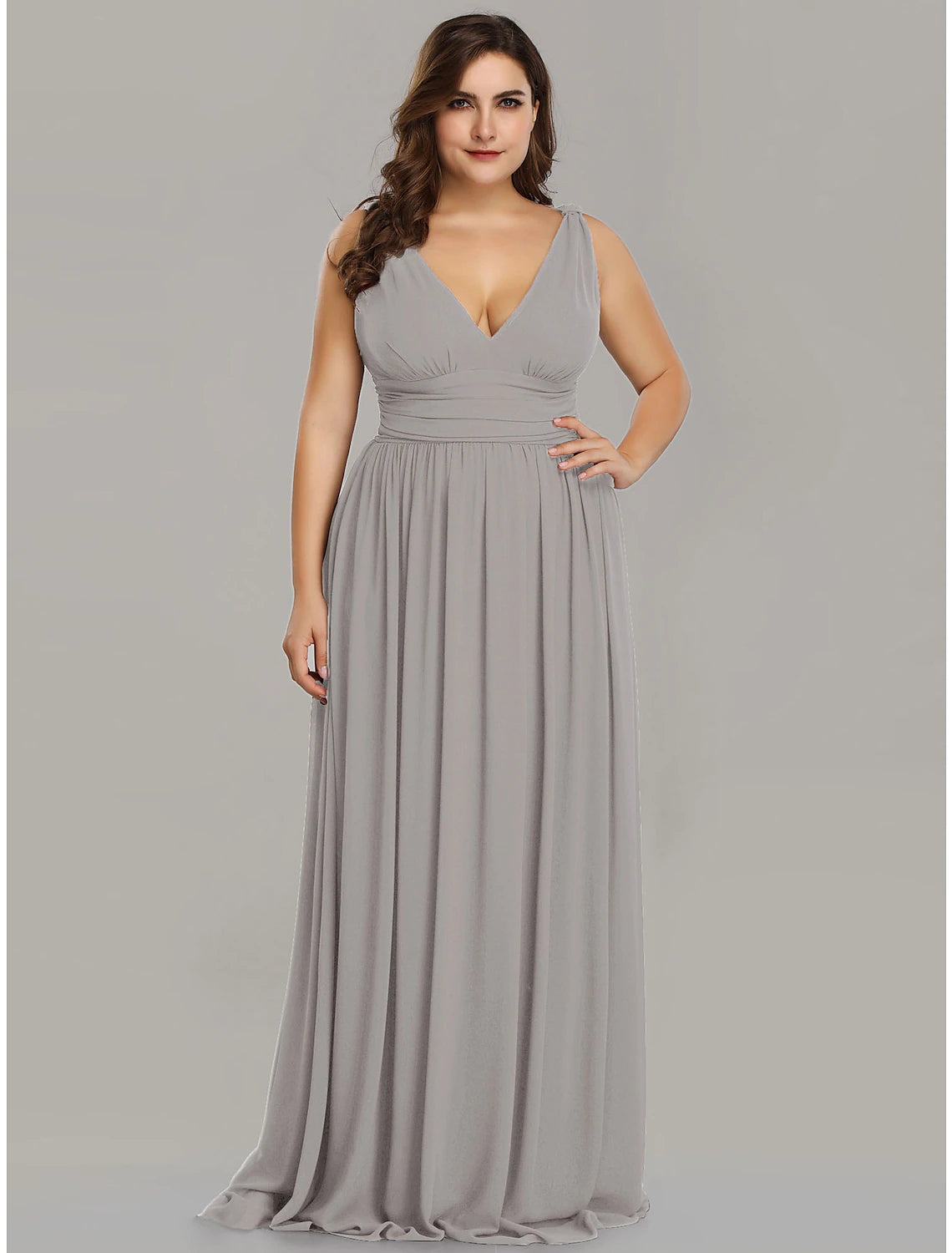 A-Line Plus Size Wedding Guest Formal Evening Dress V Neck V Back Sleeveless