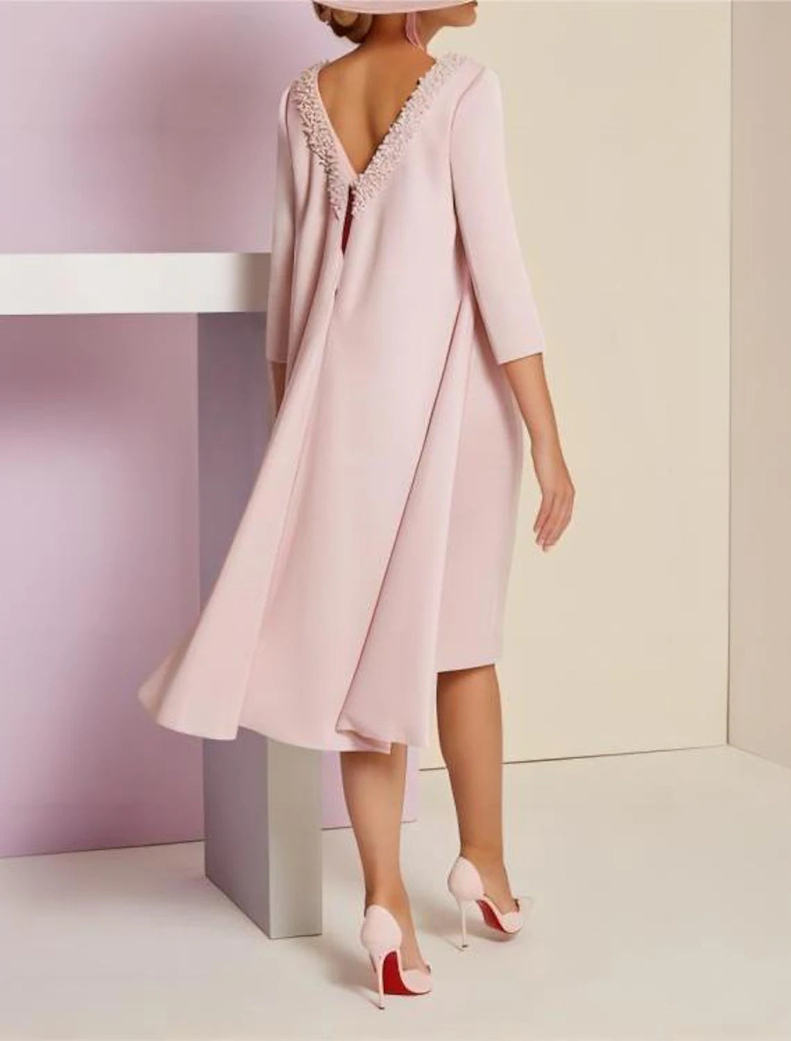 Buyishang Two Piece Sheath Mother of the Bride Dress Kentucky Elegant Dresses Formal Wedding Guest Elegant Elegant Dress Jewel Neck Knee Length Sequined Italy Satin 3/4 Length Sleeve with Crystals Beading