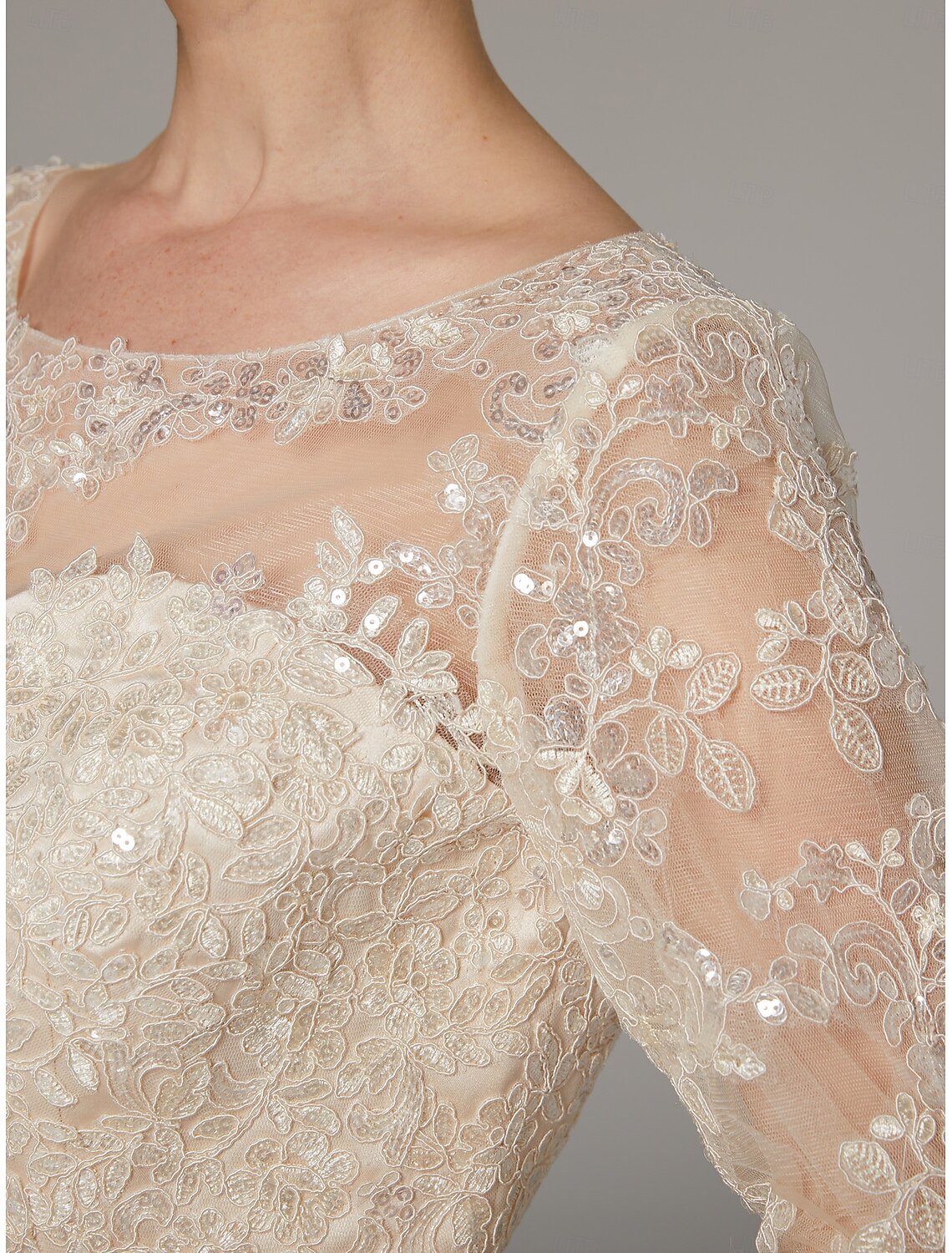 Buyishang Sheath / Column Dress Mother of the Bride Dress Elegant Vintage Luxurious Jewel Neck Knee Length Satin Lace Long Sleeve with Appliques