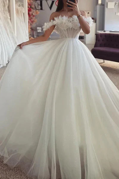 Buyishang Tulle A-Line Empire Glitter With Detachable Bolero Wedding Dress