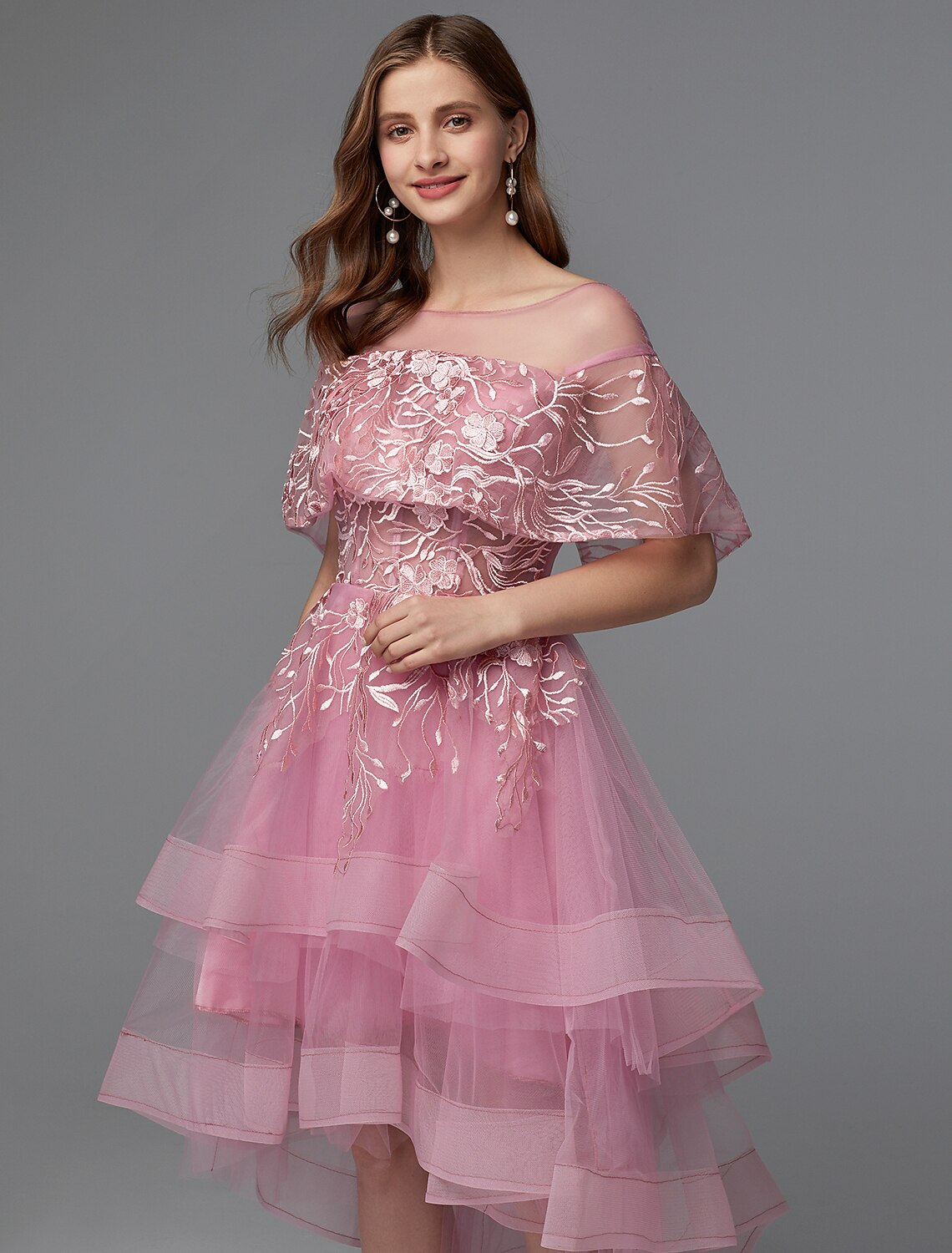 A-Line Elegant Dress Holiday Wedding Guest Asymmetrical Sleeveless Illusion Neck Lace Tie Back with Lace Insert