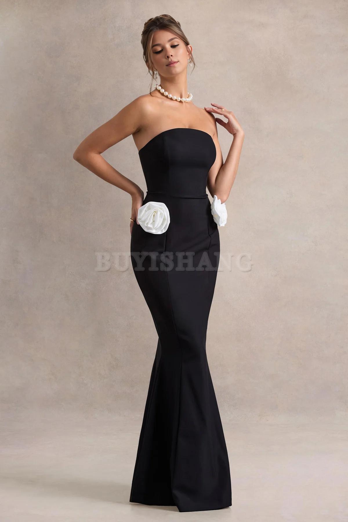 Buyishang Elegant black strapless fishtail dress with tight corset for a dance party stores with prom dresses