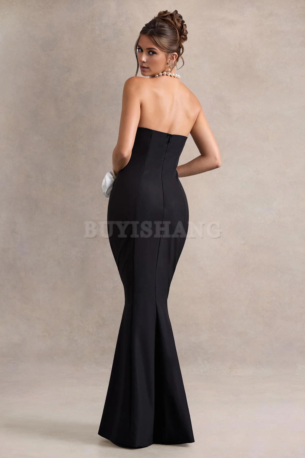 Buyishang Elegant black strapless fishtail dress with tight corset for a dance party stores with prom dresses