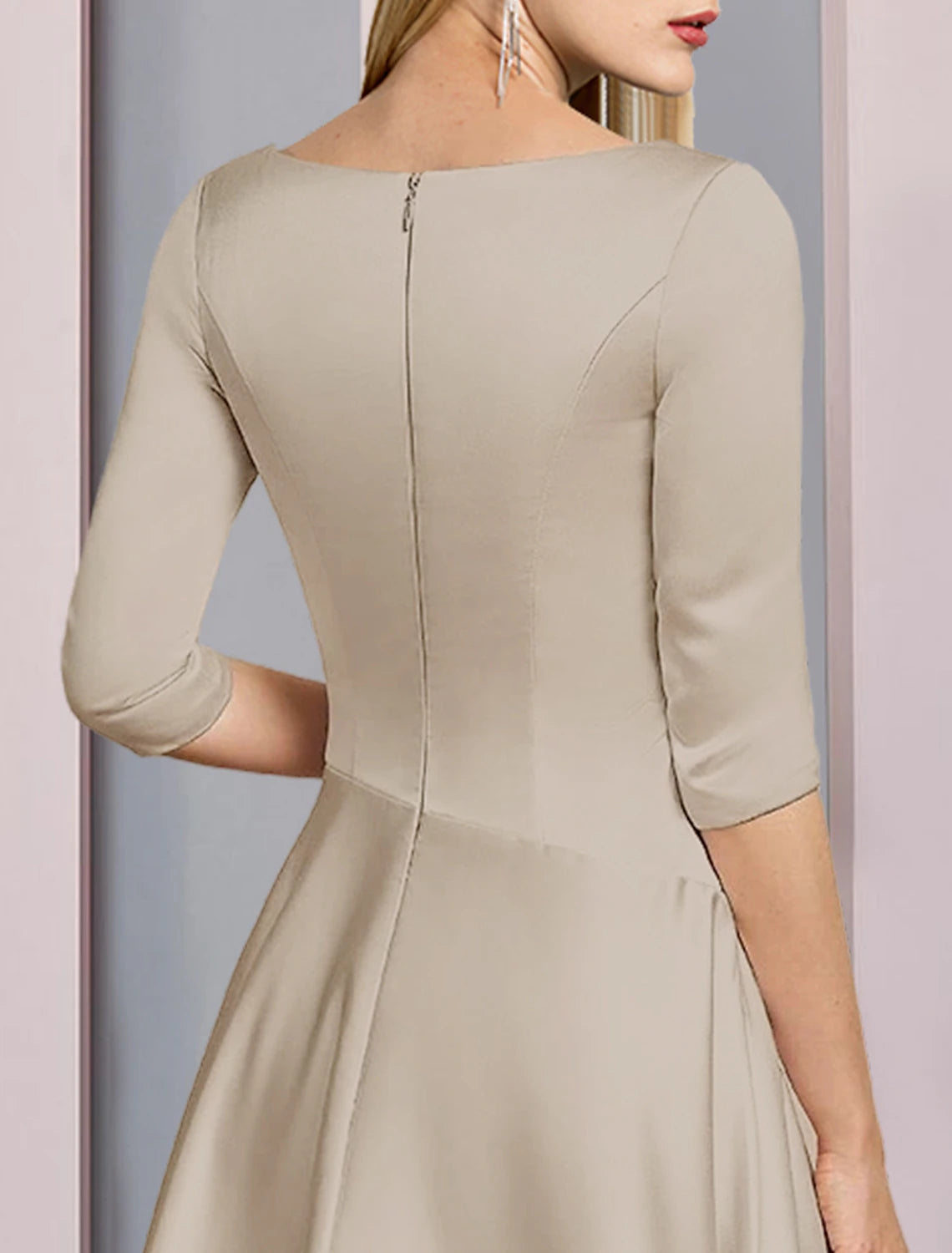 A-Line Mother of the Bride Dress Wedding Guest Vintage Plus Size Elegant Formal Party 3/4 Sleeve Satin V Neck Tea Length with Pleats