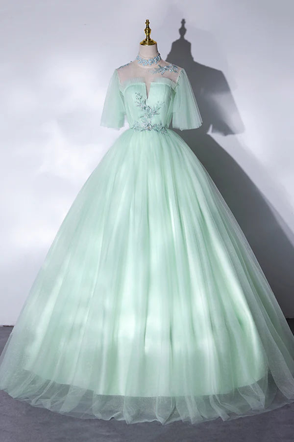 Elegant Green A-Line Princess Prom Dress A-Line Lace Evening Party Dress