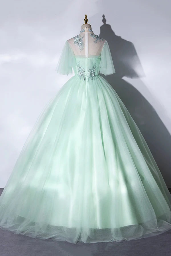Elegant Green A-Line Princess Prom Dress A-Line Lace Evening Party Dress