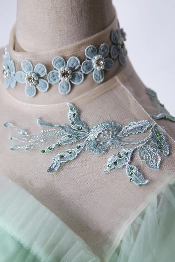 Elegant Green A-Line Princess Prom Dress A-Line Lace Evening Party Dress