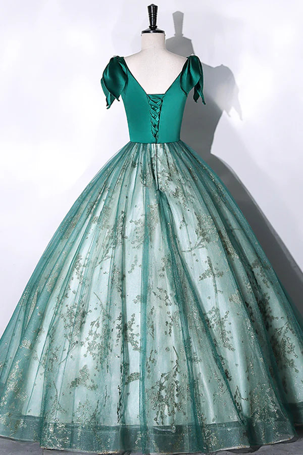 Green Satin Tulle Long Prom Dress Elegant A-Line Formal Dress