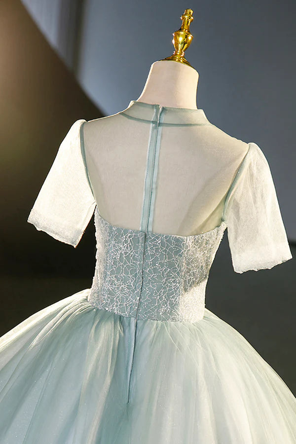 Beautiful Tulle Long A-Line Prom Dress Gray Green Formal Dress Sweet 16 dress