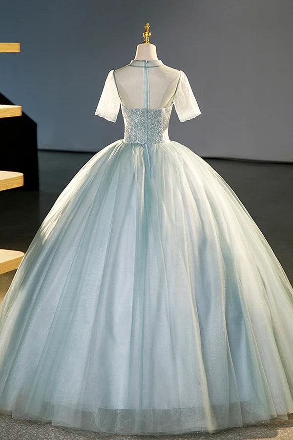 Beautiful Tulle Long A-Line Prom Dress Gray Green Formal Dress Sweet 16 dress