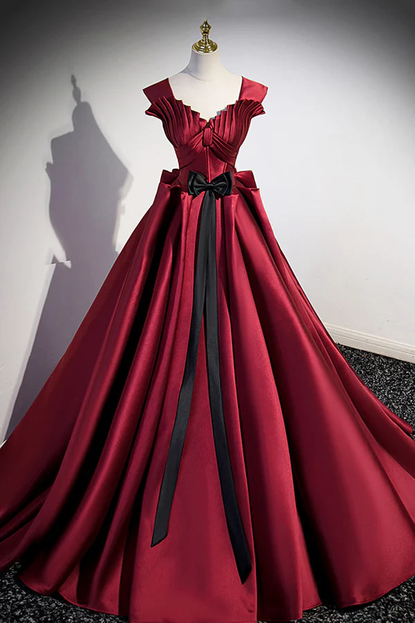Burgundy Satin Long Prom Dress Burgundy A-Line Evening Dress