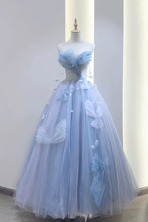 Blue Tulle Long A-Line Prom Dress Party Dress Beautiful Blue Evening Dress