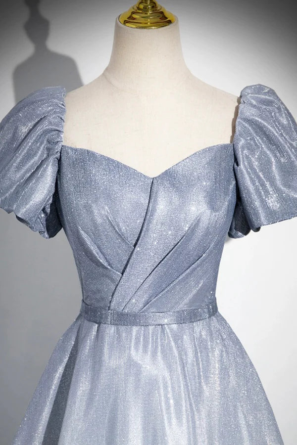 Elegant Gradient Short Sleeve Part Dress A-Line Blue Formal Evening Dress