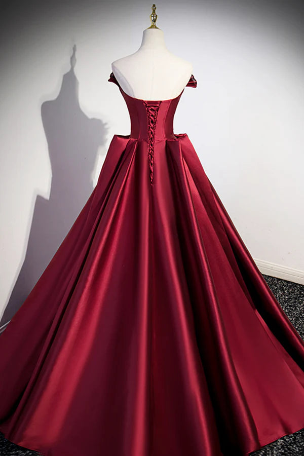 Burgundy Satin Long Prom Dress Burgundy A-Line Evening Dress