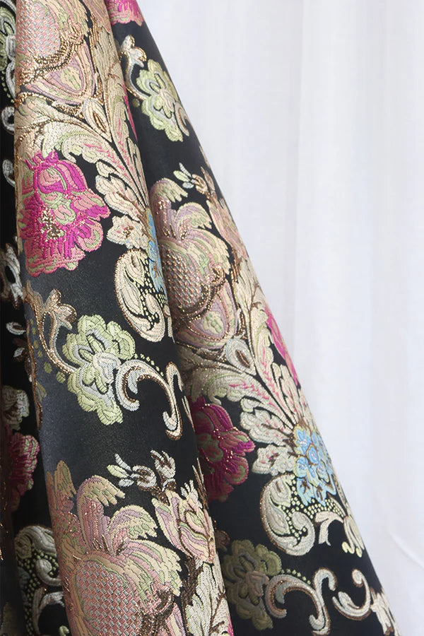 Unique Floral Floor Length Prom Dress A-Line Black Evening Dress