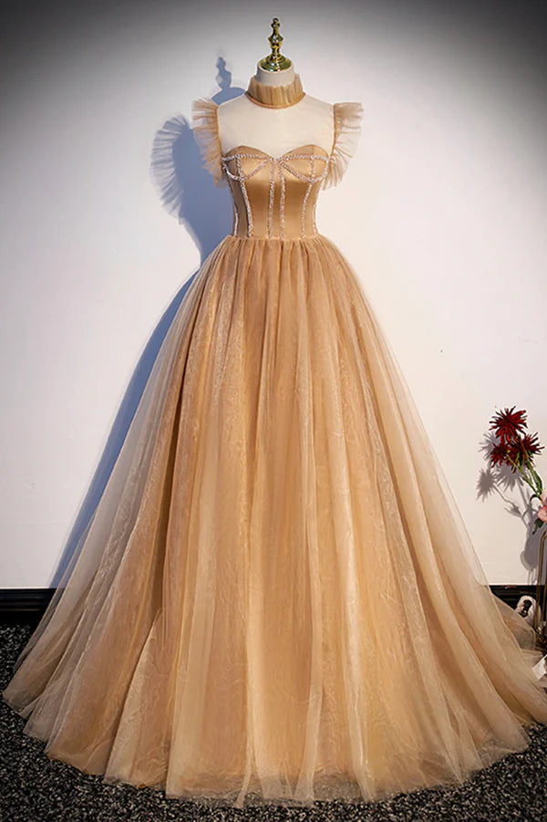 Lovely Tulle Long Formal Dress A-Line Evening Dress with Corset