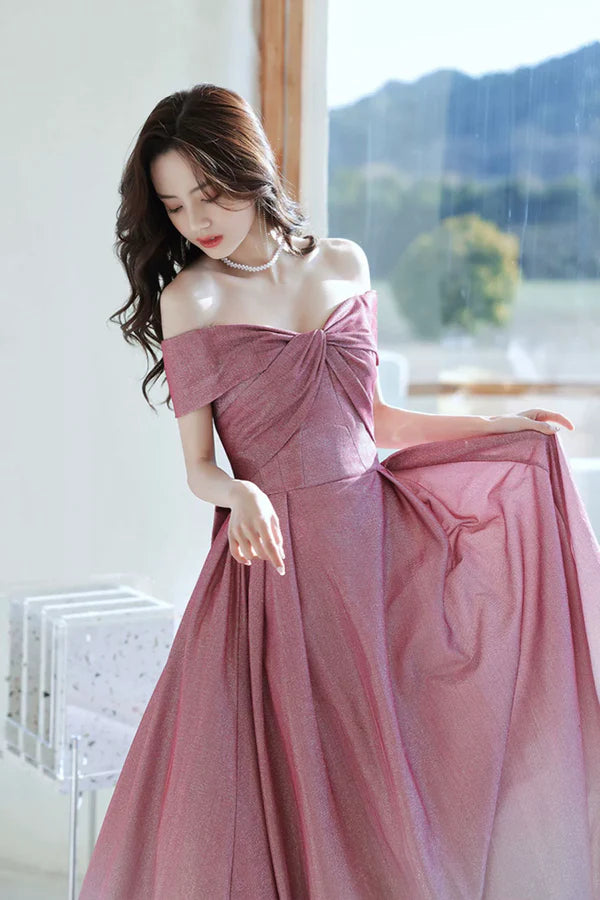 Beautiful Gradient Floor Length A-Line Prom Dress Off the Shoulder Evening Party Dress