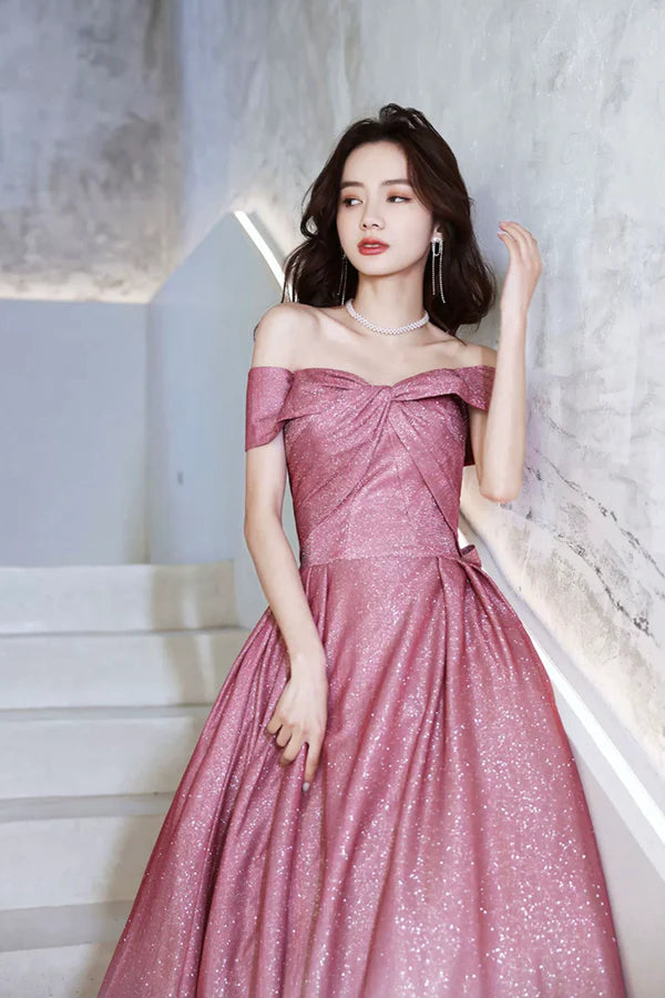 Beautiful Gradient Floor Length A-Line Prom Dress Off the Shoulder Evening Party Dress