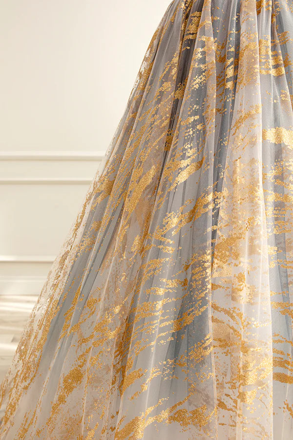 Cute Gradient Tulle Long Formal Dress A-Line Strapless Prom Dress Evening Dress