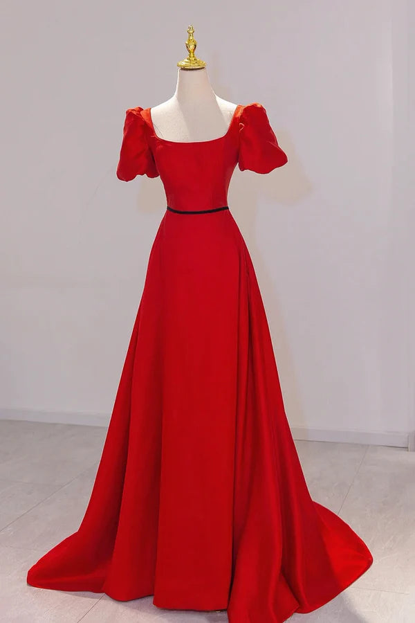 Elegant Satin Long Prom Dress Simple A-Line Red Evening Party Dress
